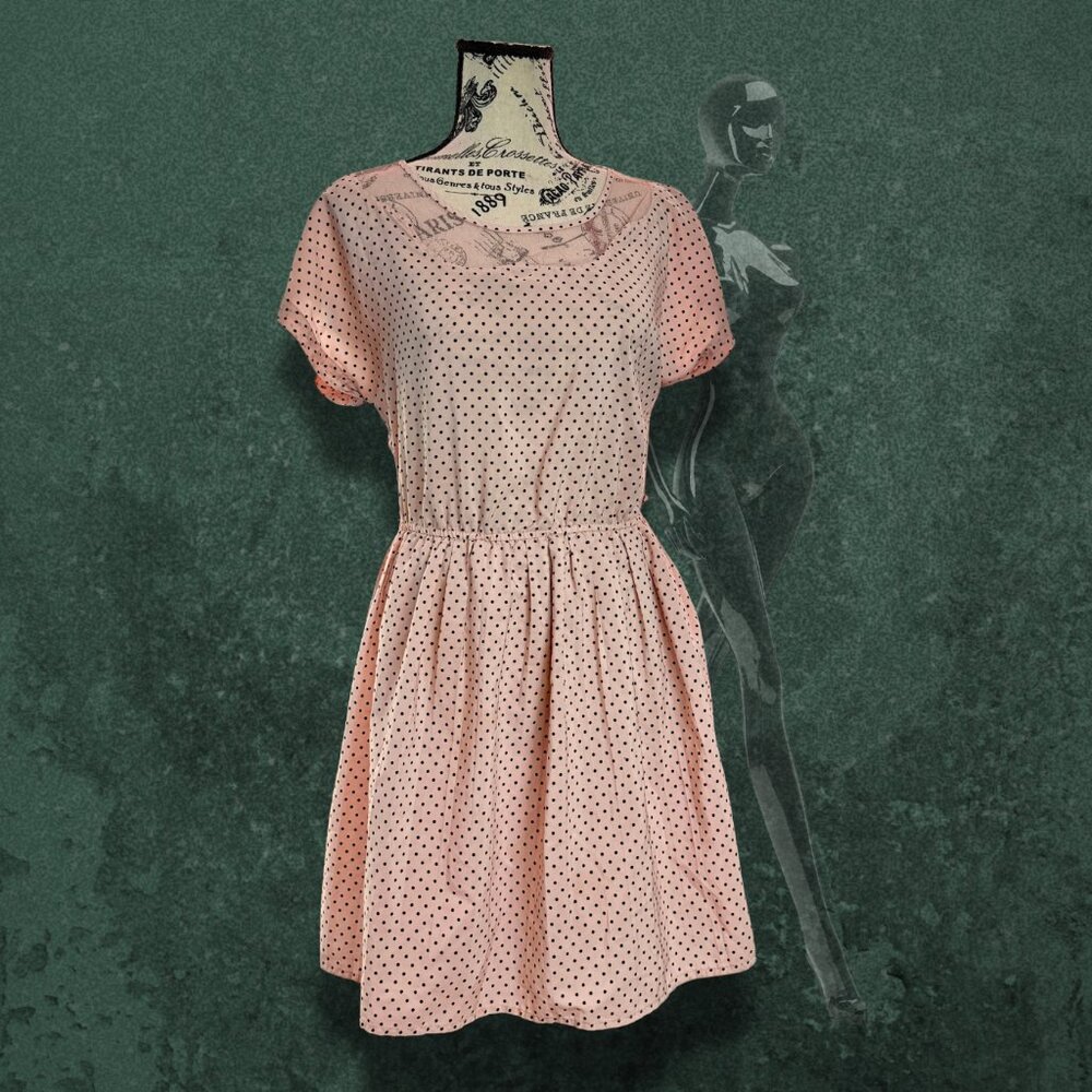 Bordeaux Los Angeles Pink Polkadot Fit & Flare Dress Size S